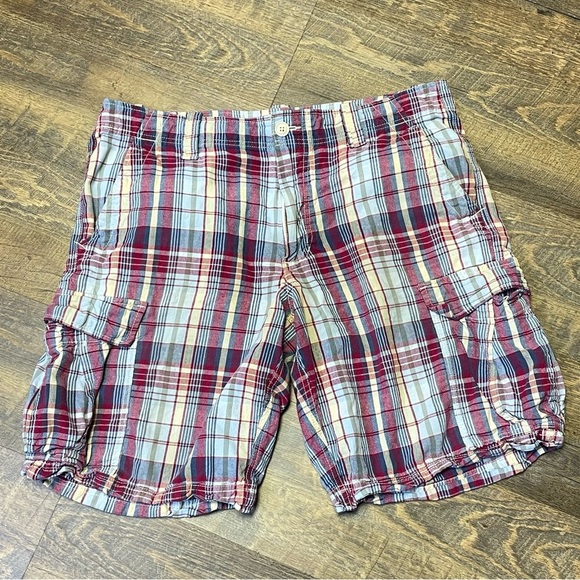 Polo Jeans Ralph Lauren Mens Size 36 Plaid Cotton Flat Front Cargo Shorts - Picture 1 of 9